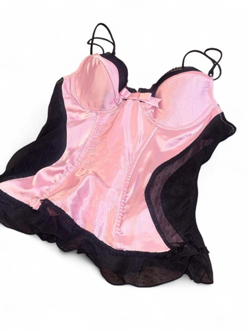 Y2K Victoria’s Secret Pink & black mesh satin corset top
